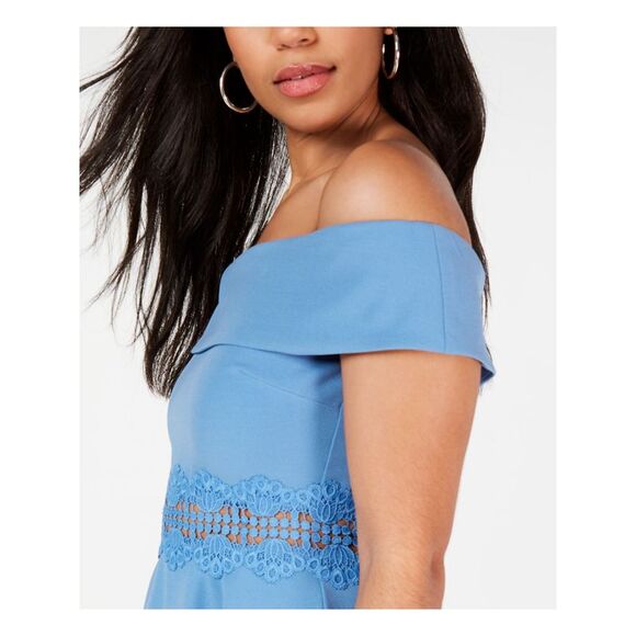 B DARLIN Womens Embroidered Sleeveless Off Shoulder Mini Fit + Flare Dress - Picture 3 of 4